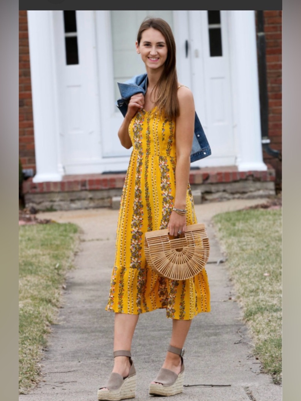 Old Navy Yellow Floral Cami Midi Dress Size M